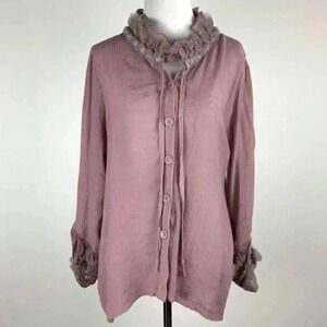 Noelle top sz L/XL pink mauve button down ruffle